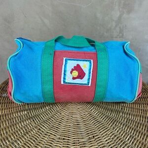 Vintage Color Block Canvas Toddler Baseball Duffle Bag Blue Red Green